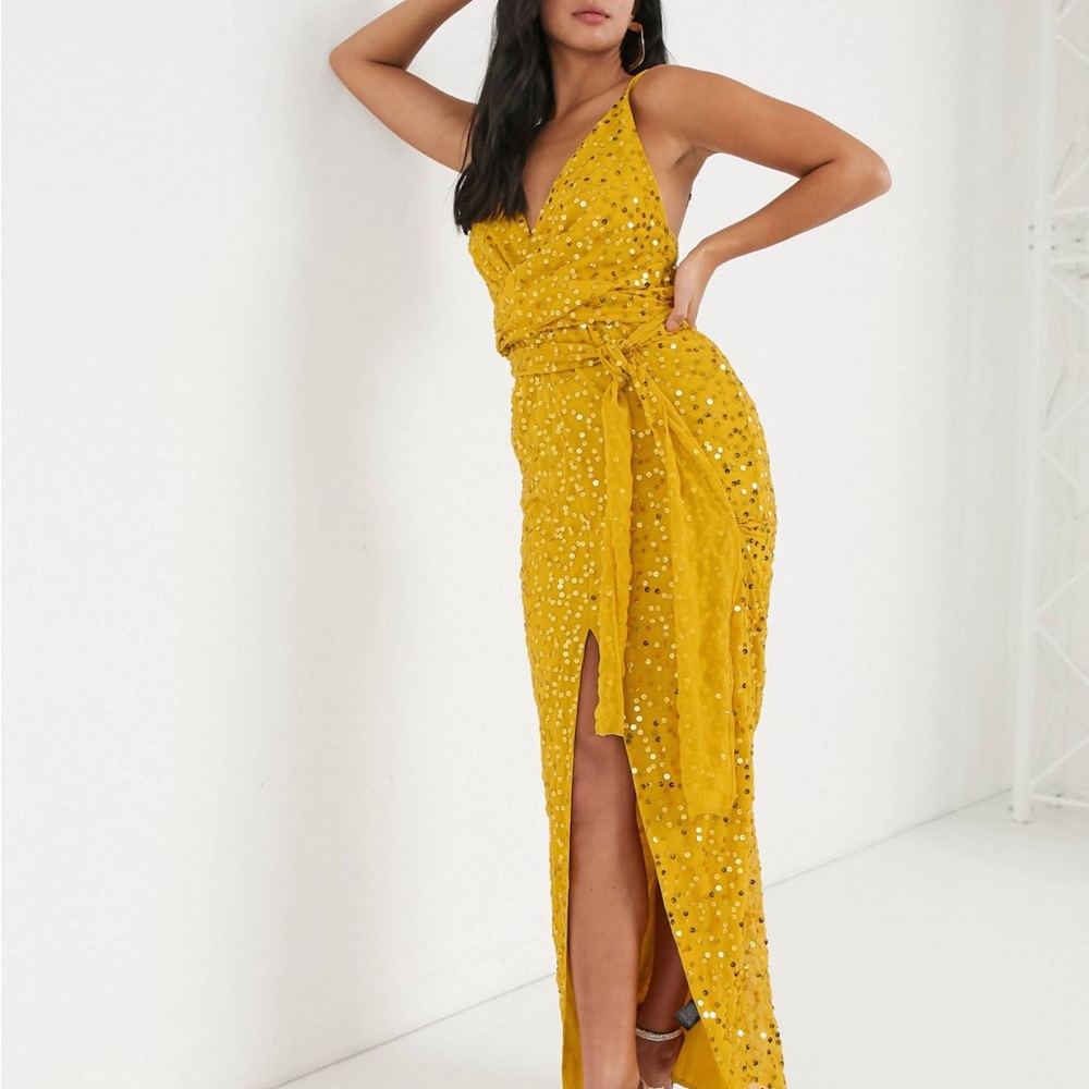 ASOS DESIGN Petite strappy scatter sequin embellished wrap maxi dress